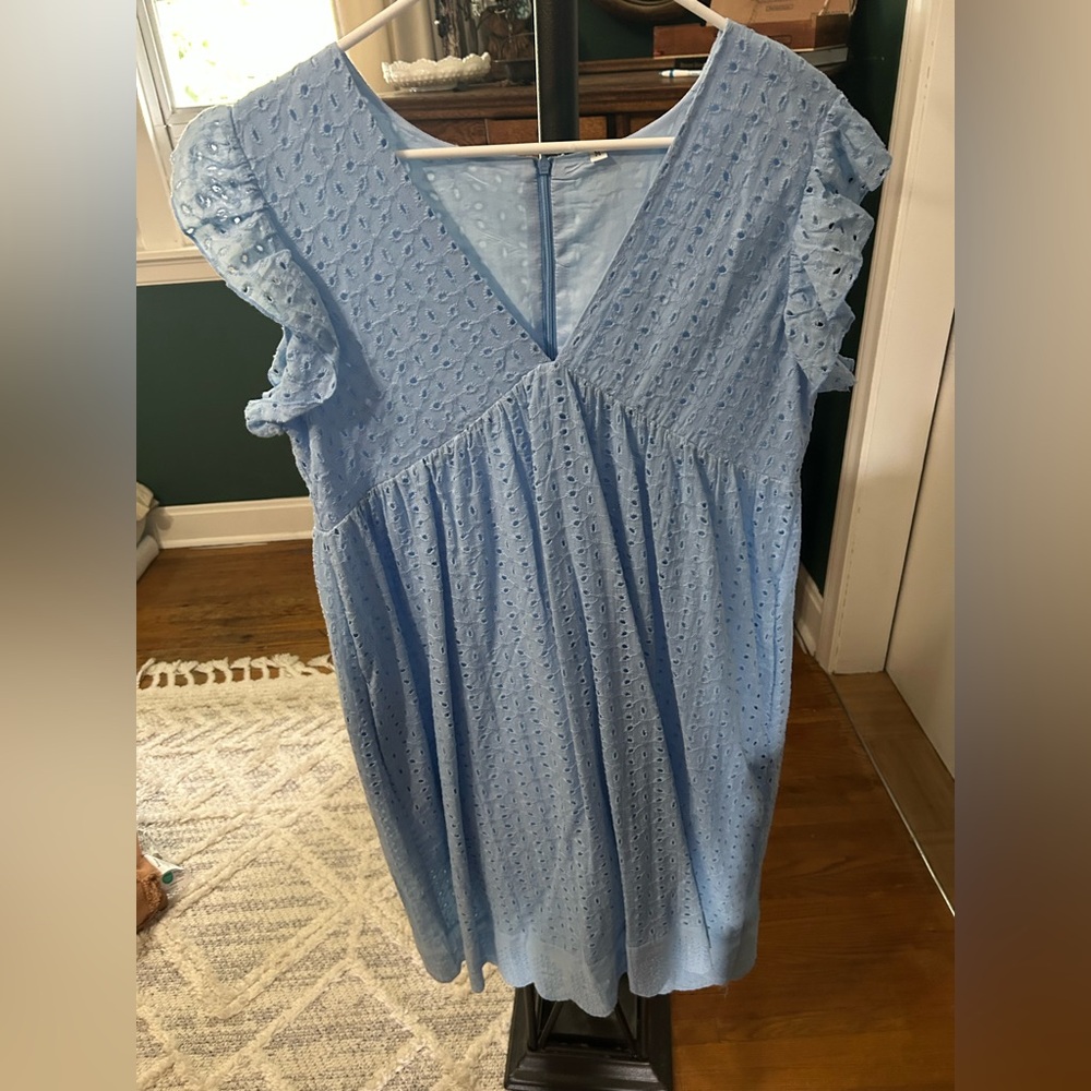 Light Blue Eyelet Dress with Ruffle Sleeves